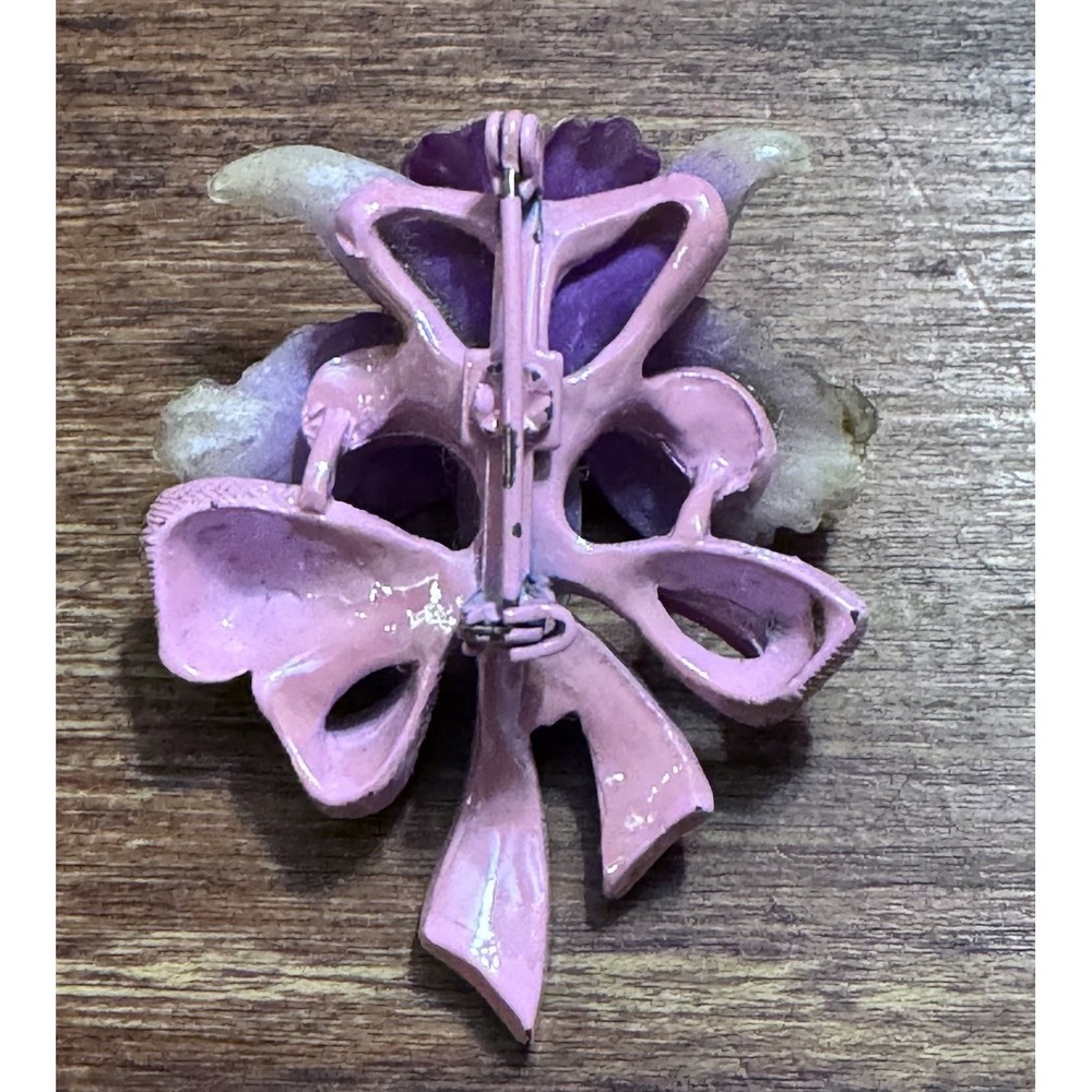 Vintage Purple Flower‎ Brooch Pin - Picture 9 of 10